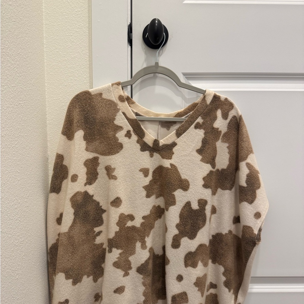 Brown and Cream Cow Print Sweater